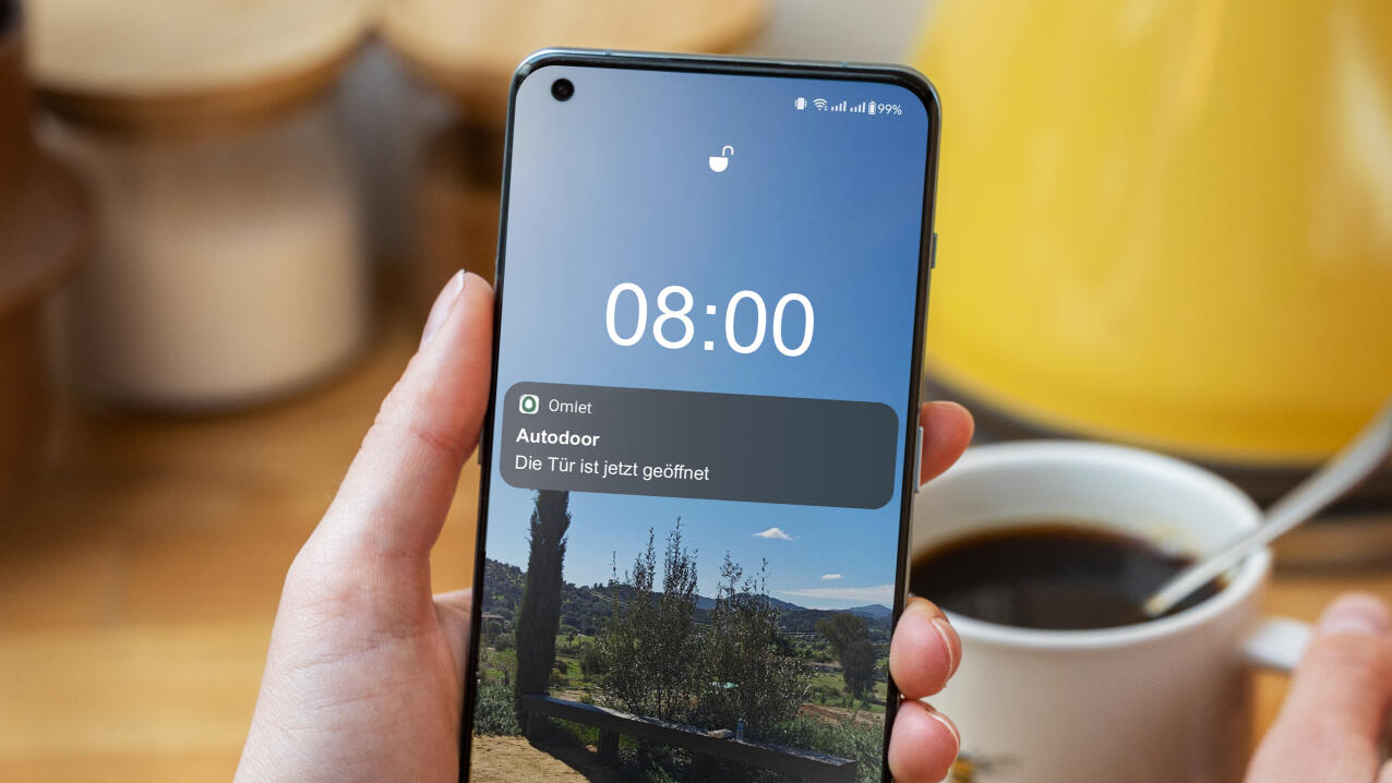 phone screen with morning smart autodoor app notification