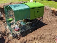 An Eglu Cube chicken coop with cover.