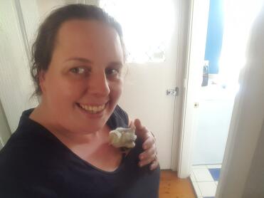 One week old araucana and her human mummy! 