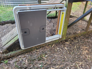 This door allows the chickens to get out and about and secures them at night without me worrying about it. I still check on them every morning and night. I love it and so do our chickens.