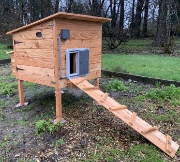 Omlet Grey Automatic Chicken Coop Door Attached to Wooden Chicken Coop