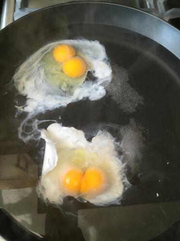 Poached eggs - both have double yolks!