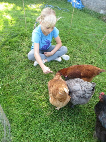 Rebecca with hens