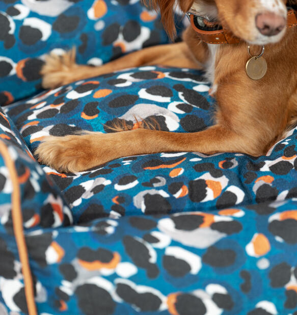 detail of camo print dog bed designed by omlet