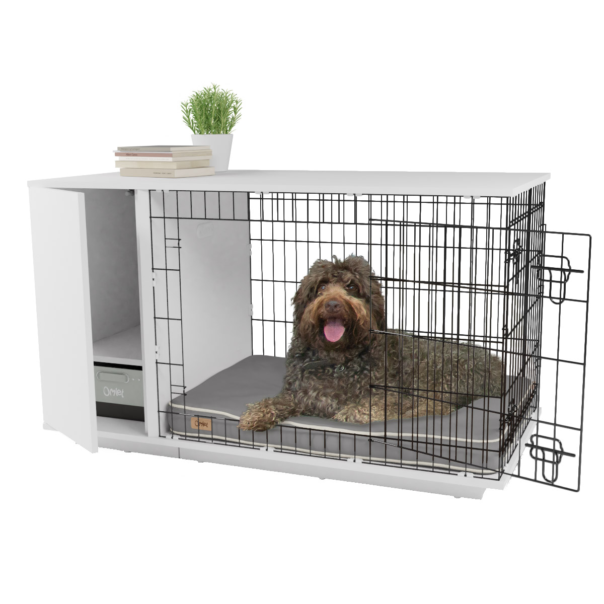 Fido Studio 36 Dog Crate with Storage - White